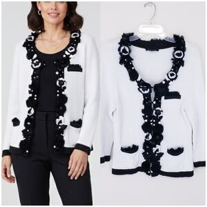 White House Black Market White Black Cardigan Sweater Blazer Size Medium